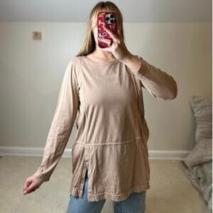 PureJill: Tan Asymmetric Hems Long Sleeve Blouse